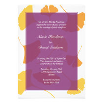 Falling ginkgo leaves purple golden autumn wedding invitations