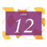 Falling ginkgo leaves purple table number card post card