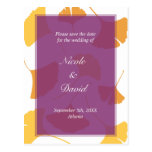 Falling ginkgo leaves purple wedding save the date postcards