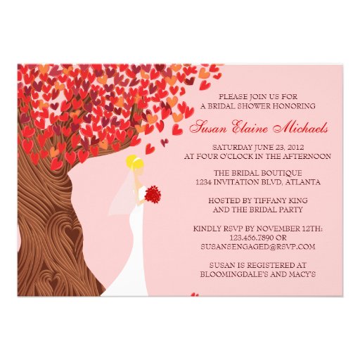 Falling Hearts Oak Tree Fall Bridal Shower Invitations