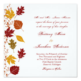 Falling Leaves Autumn Fall Wedding Invitations 5.25