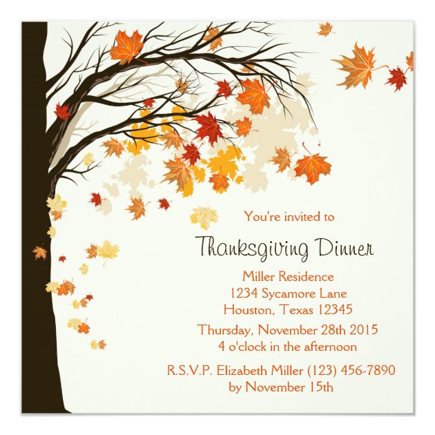 Falling Leaves Thanksgiving Dinner Invitation (front side)