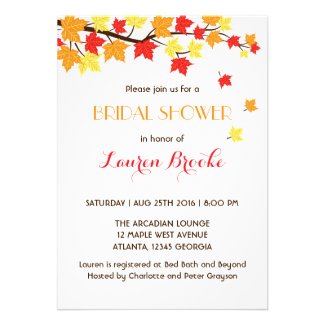 Falling Maple Leaves Autumn Invitation White Personalized Announcements