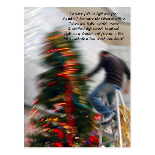 falling over while decorating the christmas tree postcard falling over while decorating the christmas tree postcard