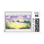 Falling stars fantasy landscape postage stamp