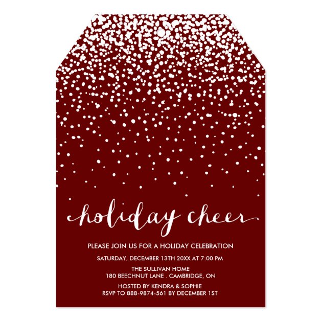 Falling White Snow | Red Holiday Party Invitation (front side)