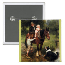 family children collie dog horse boy girl pinback buttons