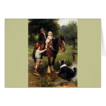 family children collie dog horse boy girl cards