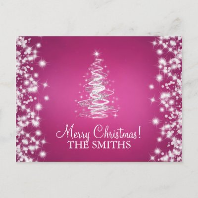 Family Christmas Elegant Tree Custom Pink postcard