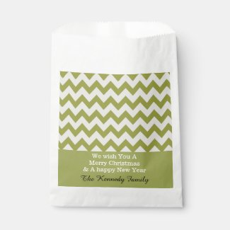 Family Christmas Favor Bags |Green Chevron Stripe