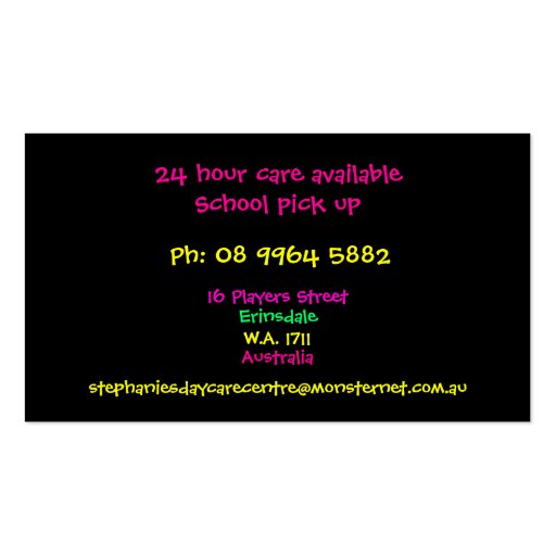 Family Daycare Business Card (back side)