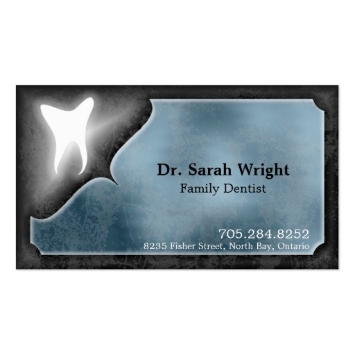 Family Dentist Business Card Glowing Tooth Blue (front side)