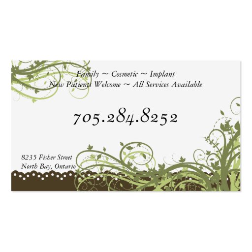Family Dentist Business Card Green Elegant Floral (back side)