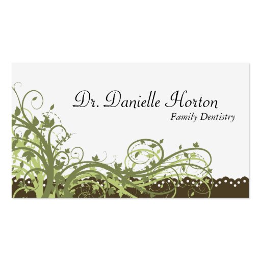 Family Dentist Business Card Green Elegant Floral (front side)