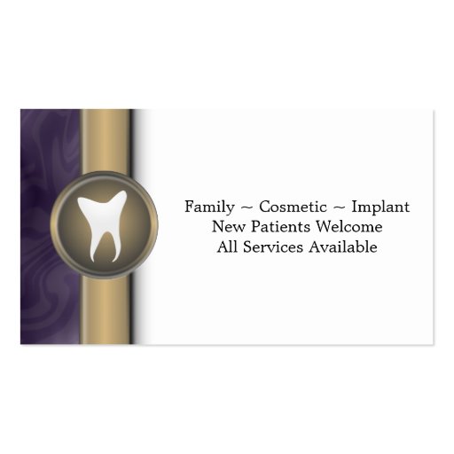 Family Dentist Business Card - Tooth Gold & Purple (back side)