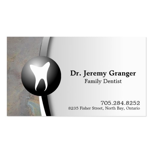 Family Dentist Business Card - Tooth Grey & White (front side)