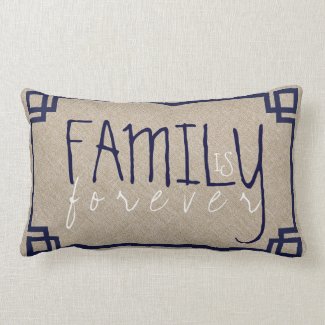 Family Is Forever Beige Linen & Blue Frame Pillows