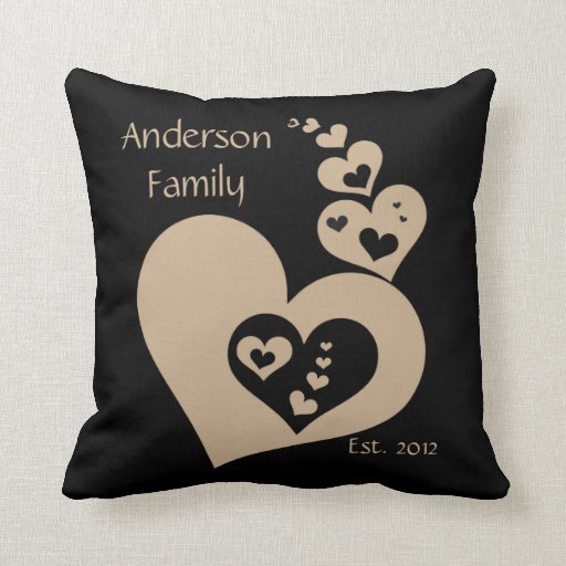 Family Keepsake, Taupe & Black Hearts Personalize Pillows