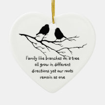 Family like branches on a tree Saying Birds Christmas Ornaments