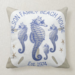 Family Name Beach House Seahorses Pillow