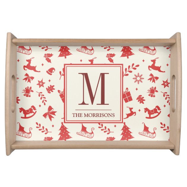 Family Name Christmas Decor Monogram Initials Serving Platter