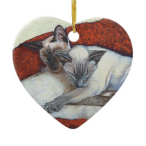 Family Nap Siamese Cat Painting Art Christmas Ornament