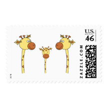 Family of Giraffes. Cartoon. Stamp
