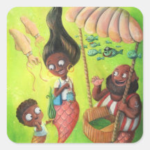 Family of Mermaids Square Stickers