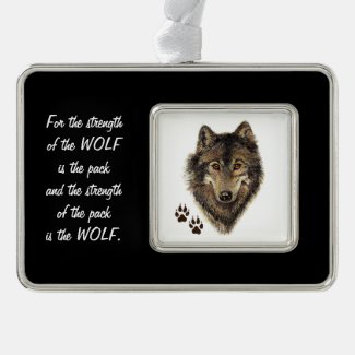 Family Pack Strength Quote Wolf Head Animal Art Silver Plated Framed Ornament