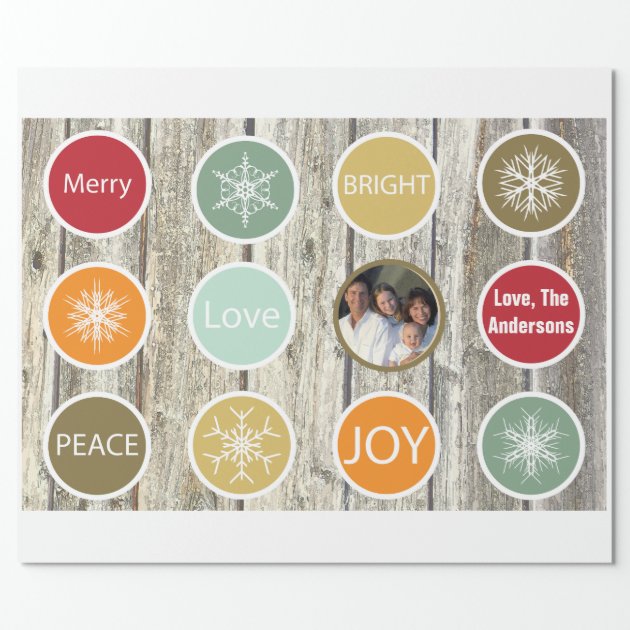 Family Photo Christmas Holiday PEACE JOY Wood Wrapping Paper