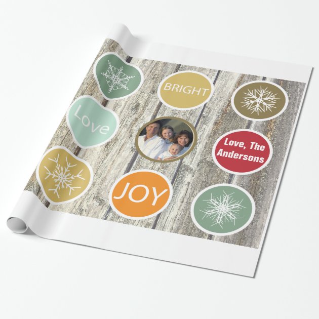 Family Photo Christmas Holiday PEACE JOY Wood Wrapping Paper