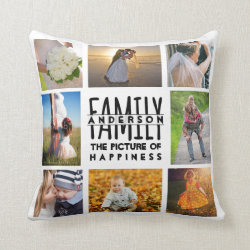 Family Photo Collage Name Template | Add 16 Pics Throw Pillow