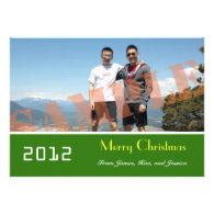 Family photo green Christmas tree holiday cards