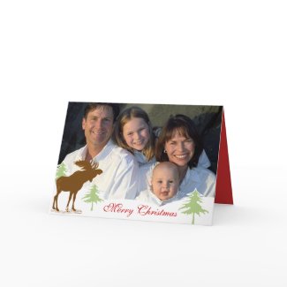 Family Photo Merry Christmas Moose 3 Pines card