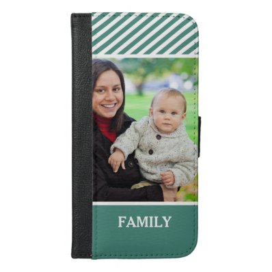 Family Photo Personalized - Stylish Green Stripes iPhone 6/6S Plus Wallet Case