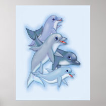 Family Pod of Dolphins Swimming posters