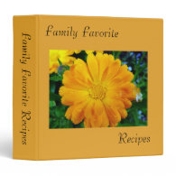 Family recipes,yellow, orange color flower 3 ring binder