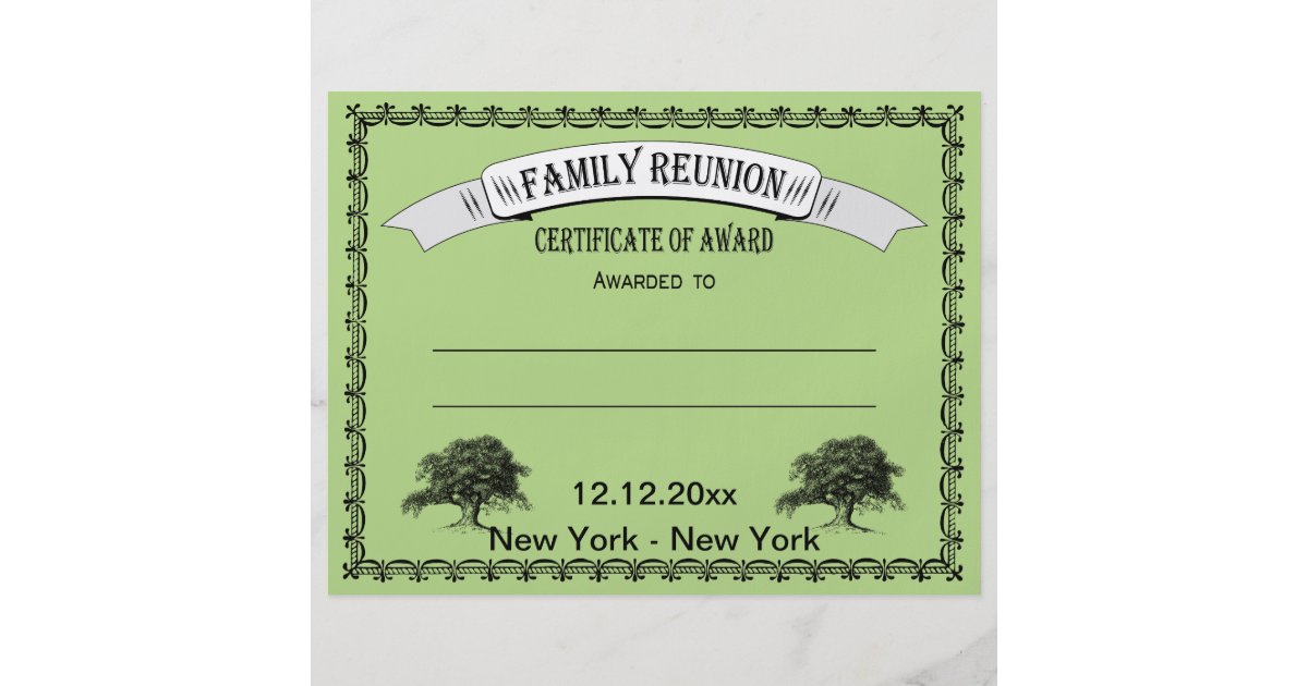 Family Reunion Certificate of Award Flyer Zazzle