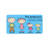 Family Stick People Return Address Labels label
