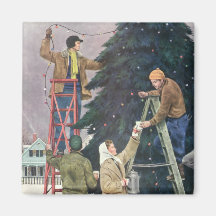 Family Stringing Lights on the Christmas Tree Refrigerator Magnet