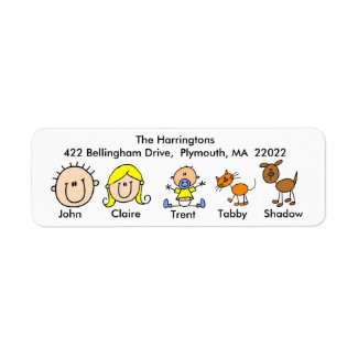 Family With Cat and Dog Address Labels