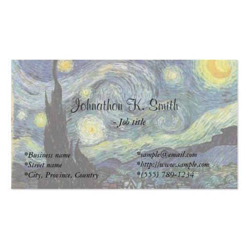 Famous fine art  Starry Night Business Card (front side)