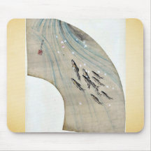 Fan-shaped drawing of fish swimming upstream Ukiyo Mousepad