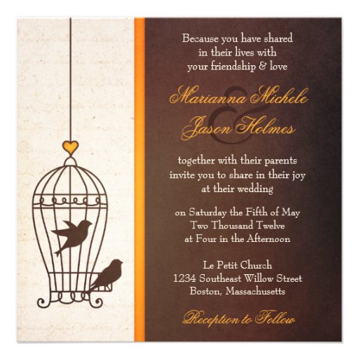 Fanciful Bird Cage - Autumn Orange Wedding Personalized Invites