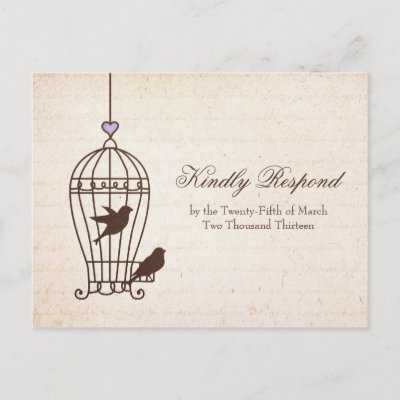 Fanciful Bird Cage - Lavender & Brown Wedding RSVP Postcard