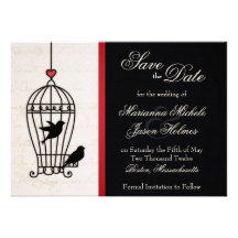Fanciful Bird Cage & Romantic Ribbon Save the Date Invites