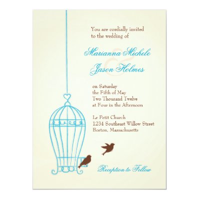 Fanciful Bird Cage Teal & Chocolate Wedding Invitation