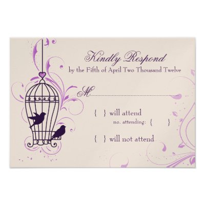 Fanciful Bird Cage with Swirls Aubergine RSVP Personalized Invitation