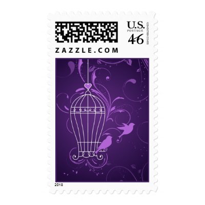 Fanciful Birdcage & Swirls Aubergine Wedding Stamps