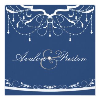Fanciful Floral Chandelier Blue Wedding Invitation